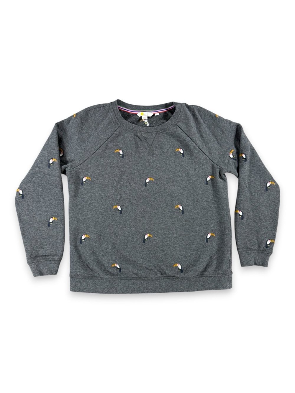 Boden Stretch Cotten Crewneck Sweatshirt in Charcoal Marl Toucan - Size Small